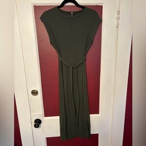 Alya Olive Ribbed Knit Midi Dress